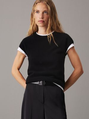 black slim wool short sleeve jumper for women calvin klein