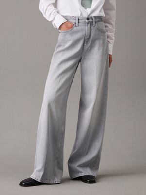 light grey high rise wide leg jeans for women calvin klein