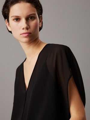 ck black relaxed sheer georgette blouse for women calvin klein