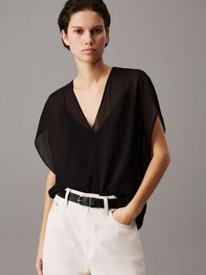 black relaxed sheer georgette blouse for women calvin klein