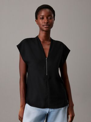 ck black georgette zip blouse for women calvin klein