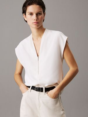 white georgette zip blouse for women calvin klein