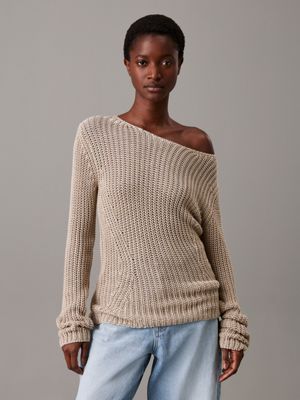 grey relaxed textured jumper for women calvin klein