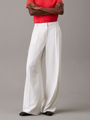 beige wide leg twill trousers for women calvin klein