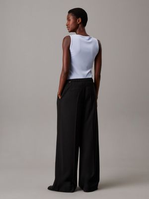 ck black wide leg twill trousers for women calvin klein