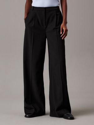 black wide leg twill trousers for women calvin klein