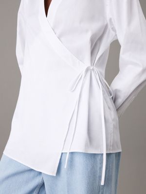 brilliant white relaxed poplin wrap shirt for women calvin klein