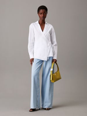 brilliant white relaxed poplin wrap shirt for women calvin klein