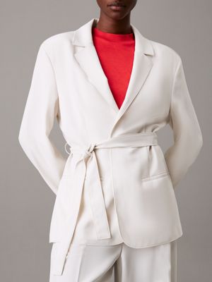 chalk travel twill belted blazer for women calvin klein