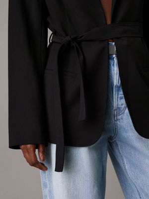 ck black travel twill belted blazer for women calvin klein