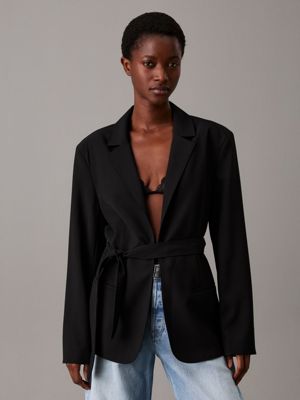 black travel twill belted blazer for women calvin klein