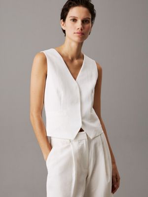 white slim waistcoat for women calvin klein