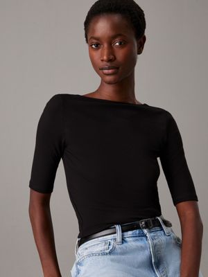 ck black skinny modal scoop back top for women calvin klein