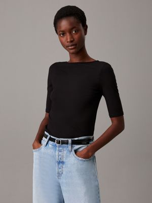 black obcisły top z modalu z tyłem w kształcie litery u dla kobiety - calvin klein