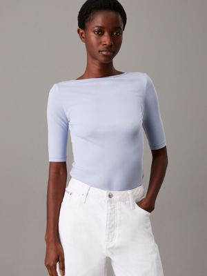 blue skinny modal scoop back top for women calvin klein