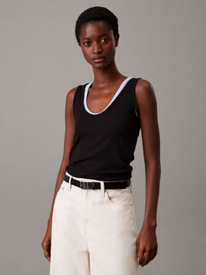 ck black slim ribbed tank top for women calvin klein