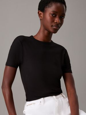 ck black slim ribbed modal t-shirt for women calvin klein