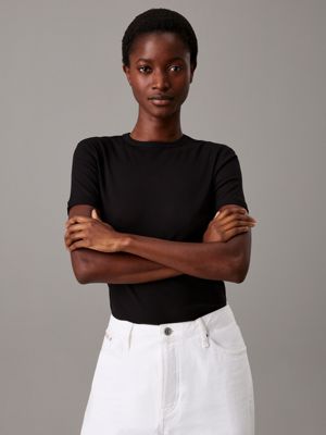 black slim ribbed modal t-shirt for women calvin klein