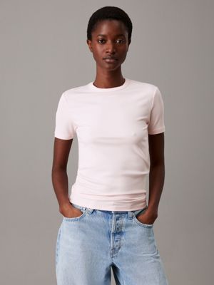 pink slim ribbed modal t-shirt for women calvin klein