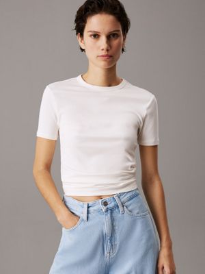 white slim ribbed modal t-shirt for women calvin klein