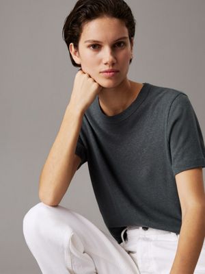 ebony relaxed linen jersey t-shirt for women calvin klein