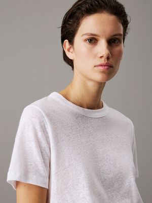 brilliant white relaxed linen jersey t-shirt for women calvin klein