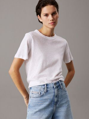 white relaxed linen jersey t-shirt for women calvin klein