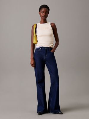 denim rinse relaxed flared jeans for women calvin klein