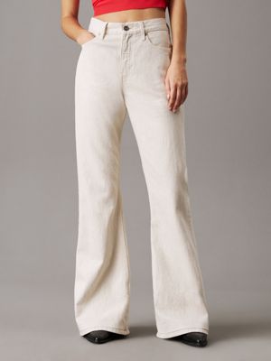 denim relaxed flared linen blend jeans for women calvin klein