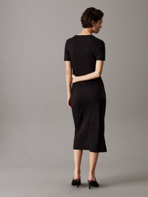 ck black slim midi t-shirt dress for women calvin klein