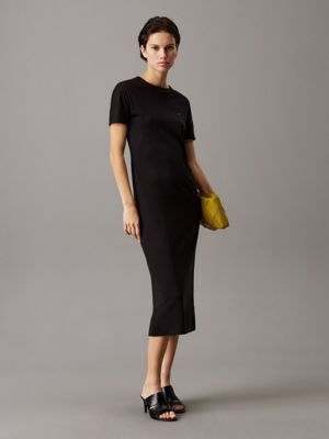 black slim midi t-shirt dress for women calvin klein