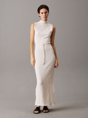 white crinkle jacquard ankle dress for women calvin klein