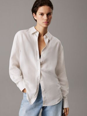 beige linen lyocell shirt for women calvin klein