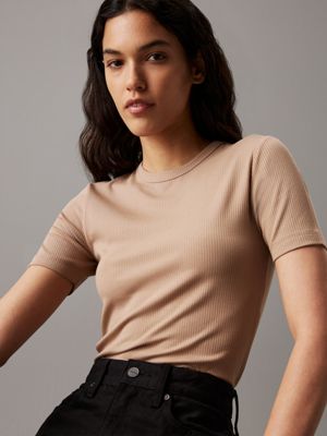 amphora fitted modal ribbed t-shirt for women calvin klein