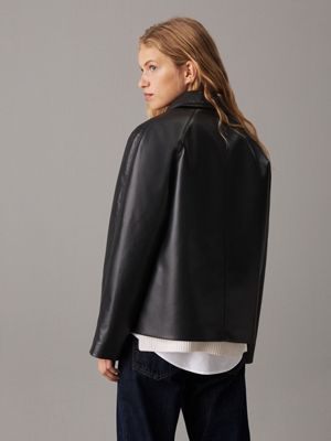 ck black leather jacket for women calvin klein