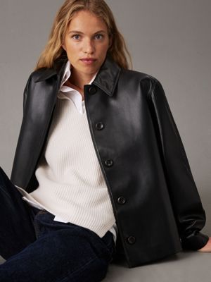 ck black leather jacket for women calvin klein