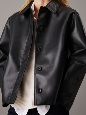 ck black leather jacket for women calvin klein