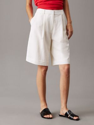 white wide pleated shorts for women calvin klein