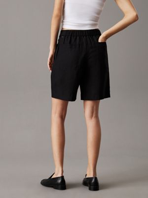 ck black wide lyocell linen shorts for women calvin klein