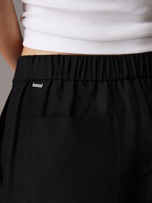 ck black wide lyocell linen shorts for women calvin klein