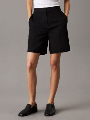 black wide lyocell linen shorts for women calvin klein