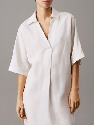 chalk linen lyocell shirt dress for women calvin klein