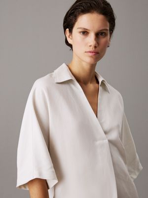 chalk linen lyocell shirt dress for women calvin klein