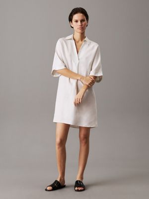 beige linen lyocell shirt dress for women calvin klein