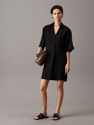 black linen lyocell shirt dress for women calvin klein