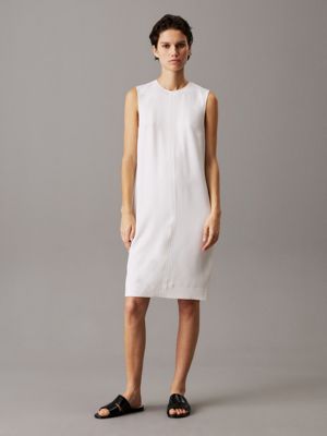 beige wrinkle-resistant twill shift dress for women calvin klein