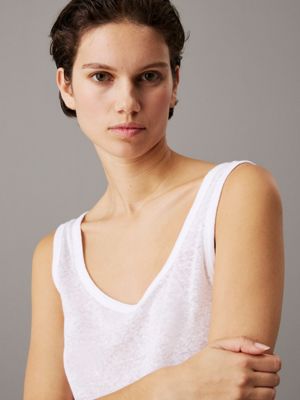 brilliant white slim linen jersey tank top for women calvin klein