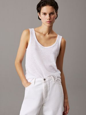 white slim linen jersey tank top for women calvin klein