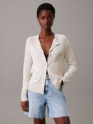 beige viscose silk cardigan jumper for women calvin klein