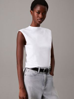 brilliant white slim sleeveless top for women calvin klein